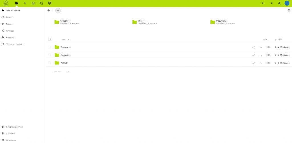 Interface de NextCloud offre Oz Starter/Starter+